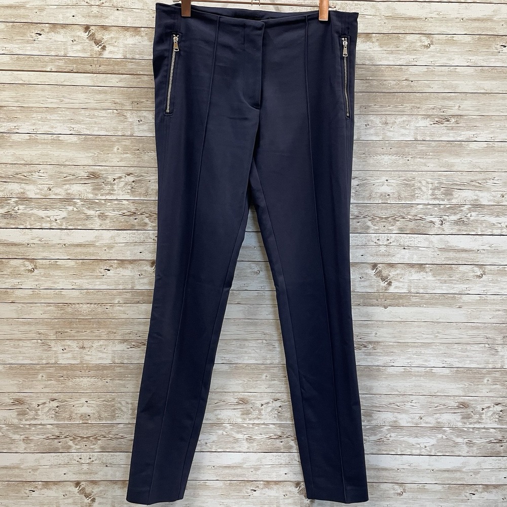Zara Basic Womens S Pants Navy Blue‎ Straight Leg Cropped Flat Front Stretch Zip